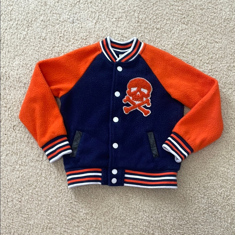 Harajuku Mini Target Kid’s Orange and Navy Varsity Jacket with Skull Patch M